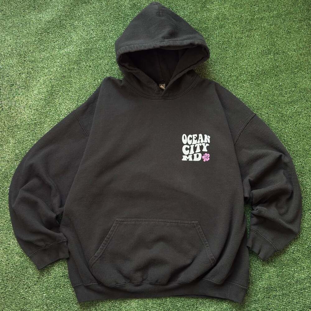 Gildan Ocean City Maryland Catch The Waves Hibiscus Graphic Hoodie XL